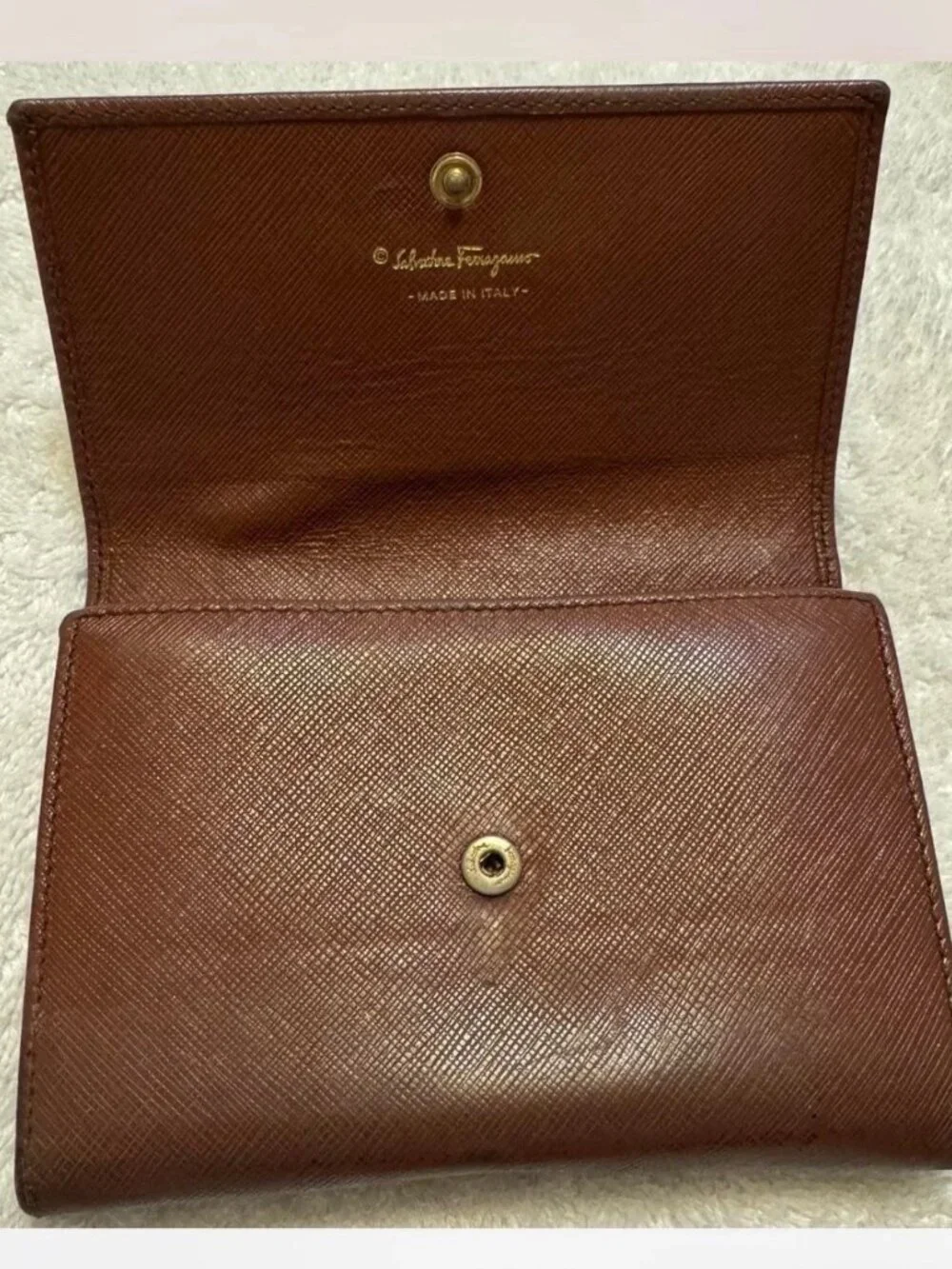 Salvatore Ferragamo Brown Leather Gancini Clutch with Gold Hardware